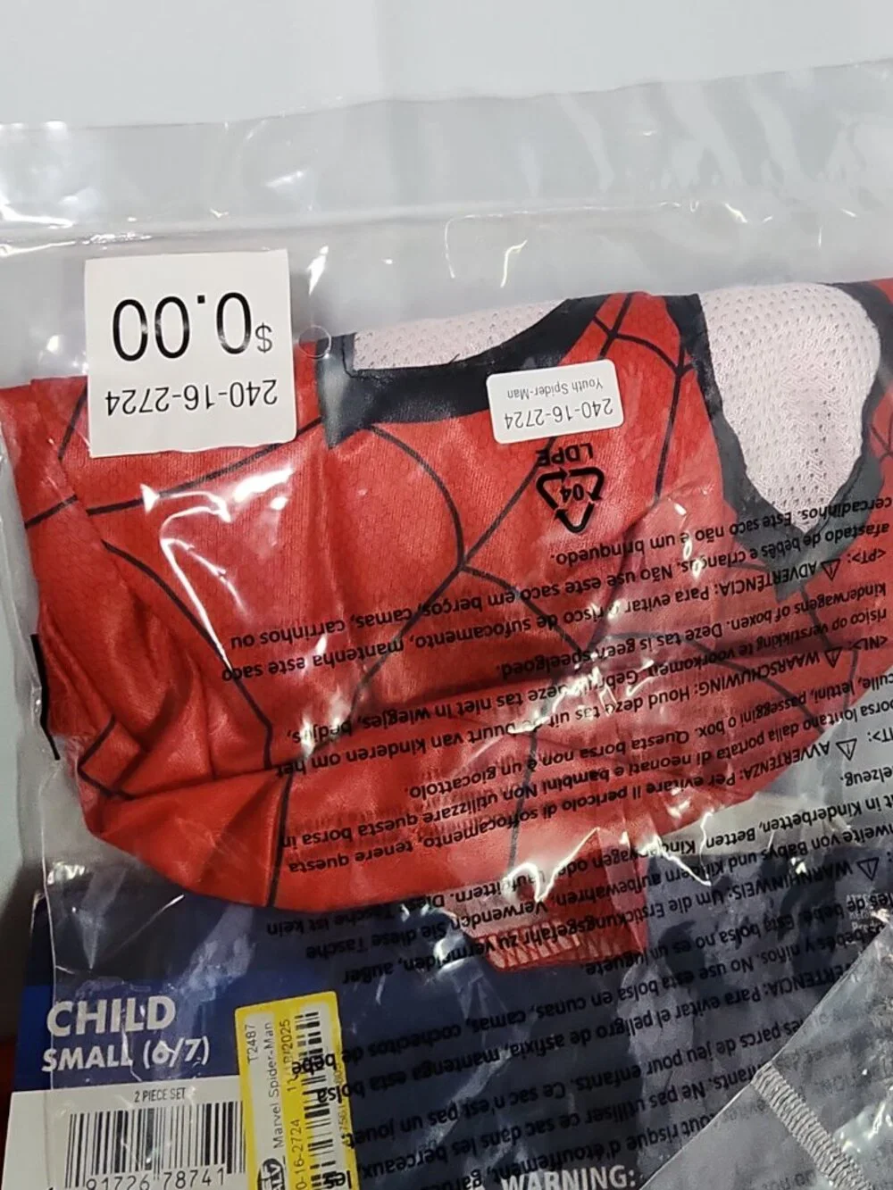 Spiderman Kid's Reflective Muscle Jumpsuit Halloween Costume 6-7 Small Marvel